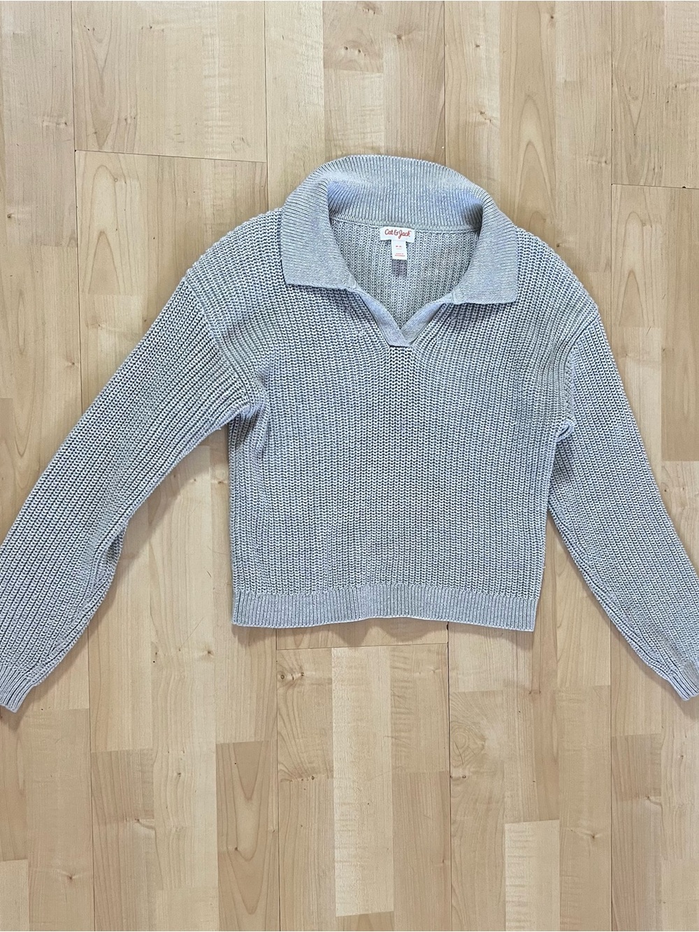 Cat & Jack Girls Gray Ribbed Knit Polo Sweater Size M (8) Casual Preppy
